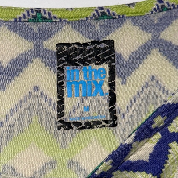 IN THE MIX Chevron Peplum Blouse Blue Green Aztec Print Medium - Picture 4 of 7
